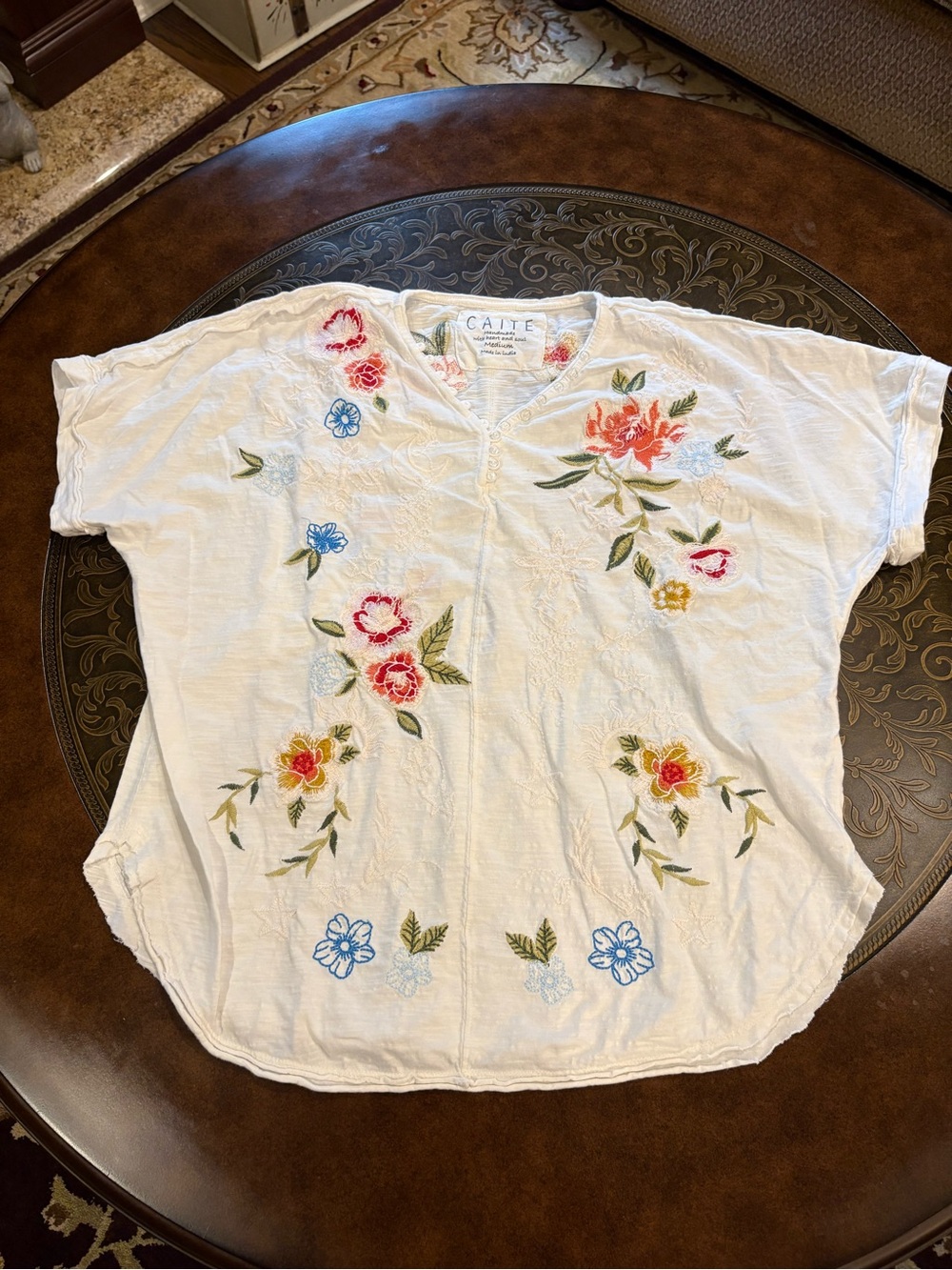 Caite Embroidered Cream Color Top - Size Medium